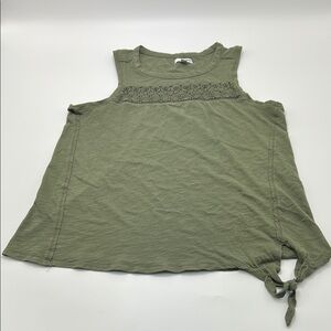 4/$20 Sonoma Olive Green Sleeveless Tie Front Tank Top Large Cotton Embroidered